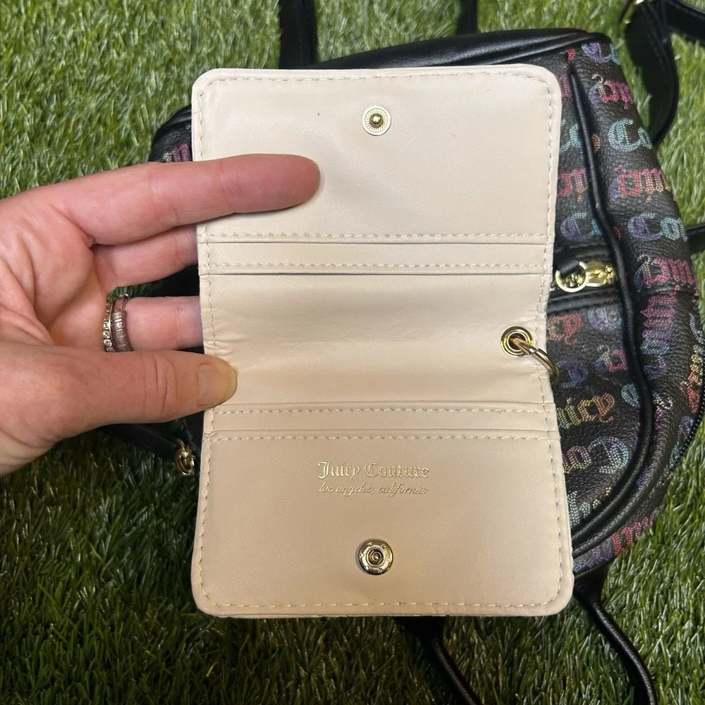 Juicy Couture Black Rainbow Logo Mini Backpack with Card‎ Holder Wallet Set